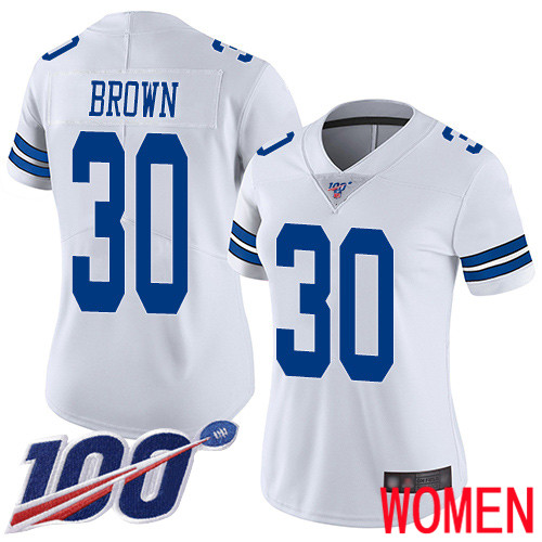 Women Dallas Cowboys Limited White Anthony Brown Road 30 100th Season Vapor Untouchable NFL Jersey